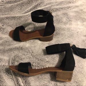 black heeled sandals